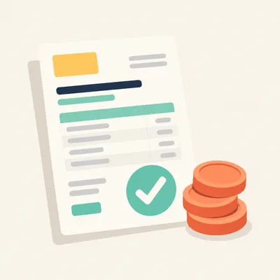 Sample inline image: a paid invoice with a check mark beside a stack of coins, in flat illustration